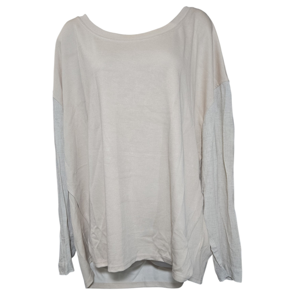 Umgee Wom 1XL Tan Long Sleeve Linen Blend Top Minimalist Lagenlook Fall Winter